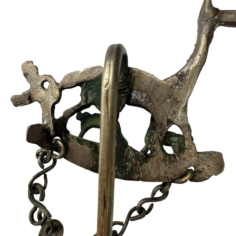 Vintage Andean Tupu Shawl Pin Brooch Llama‎ With Scissors Folk Art Peru Bolivia